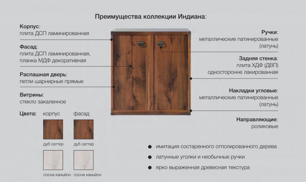 Шкаф индиана сосна каньон jszf 2d2s с полками