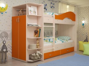 Кровать 2-х ярусная Мая с ящиками и шкафом на латофлексах оранж в Нижних Сергах - nizhnie-sergi.magazinmebel.ru | фото