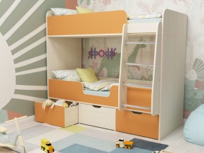 Кровать двухъярусная Малыш двойняшка дуб молочный-оранжевый в Нижних Сергах - nizhnie-sergi.magazinmebel.ru | фото